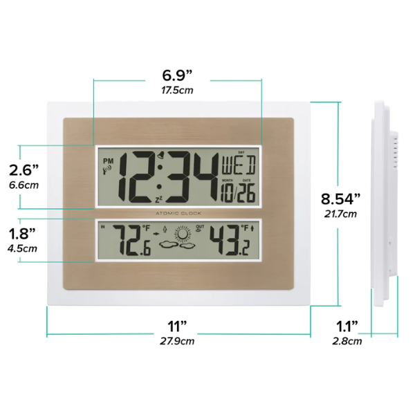 LaCrosse Technology 512-14937 Atomic Digital Wall Clock with Indoor/Outdoor Temperature and Indoor Humidity