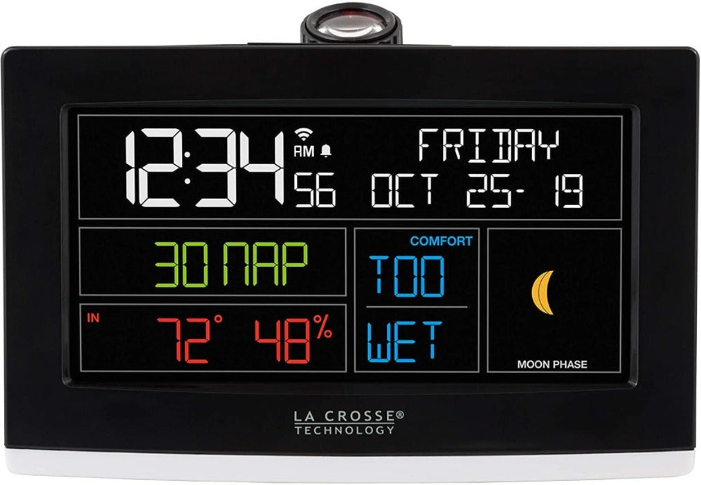 Weather Scientific La Crosse Technology C82929V2 WiFi Projection Alarm Clock closeup moon phase