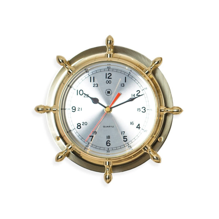 Weather Scientific Bey-Berk Lacquered Brass Ship's Wheel Quartz Clock with Beveled Glass SQ502 Bey-Berk
