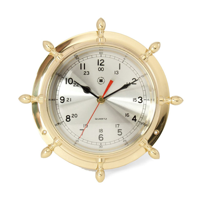 Weather Scientific Bey-Berk Lacquered Brass Ship's Wheel Quartz Clock with Beveled Glass SQ502 Bey-Berk