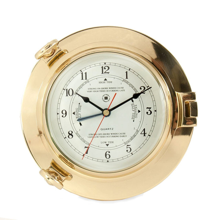 Weather Scientific Bey-Berk Lacquered Brass Porthole Tide & Time Quartz Clock with Beveled Glass SQ511 Bey-Berk
