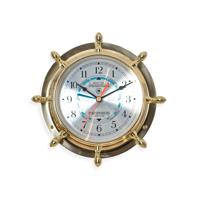 Weather Scientific Bey-Berk Lacquered Brass Ship's Wheel Tide & Time Quartz Clock SQ562 Bey-Berk