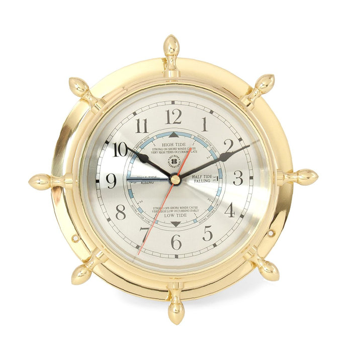 Weather Scientific Bey-Berk Lacquered Brass Ship's Wheel Tide & Time Quartz Clock SQ562 Bey-Berk