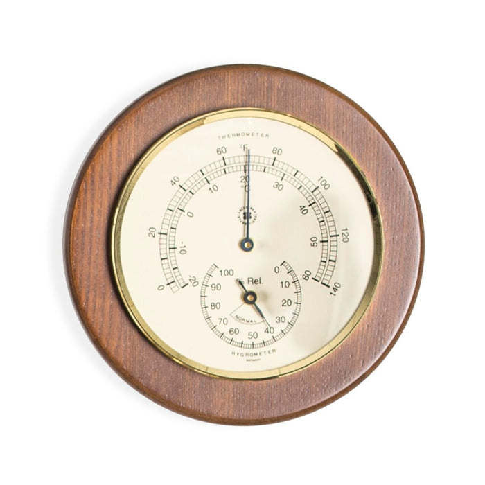 Weather Scientific Bey-Berk Thermometer with Hygrometer on 5" Cherry Wood with Brass Bezel WS073 Bey-Berk