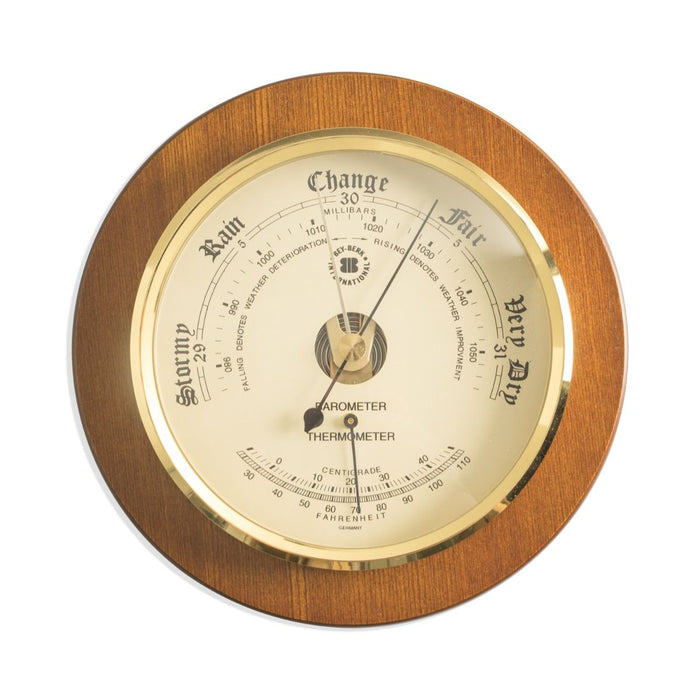 Weather Scientific Bey-Berk Barometer with Thermometer on 9" Cherry Wood with Brass Bezel WS075 Bey-Berk