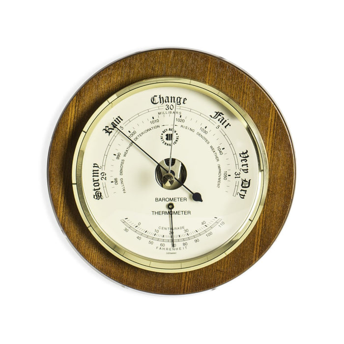 Weather Scientific Bey-Berk Barometer with Thermometer on 9" Cherry Wood with Brass Bezel WS075 Bey-Berk