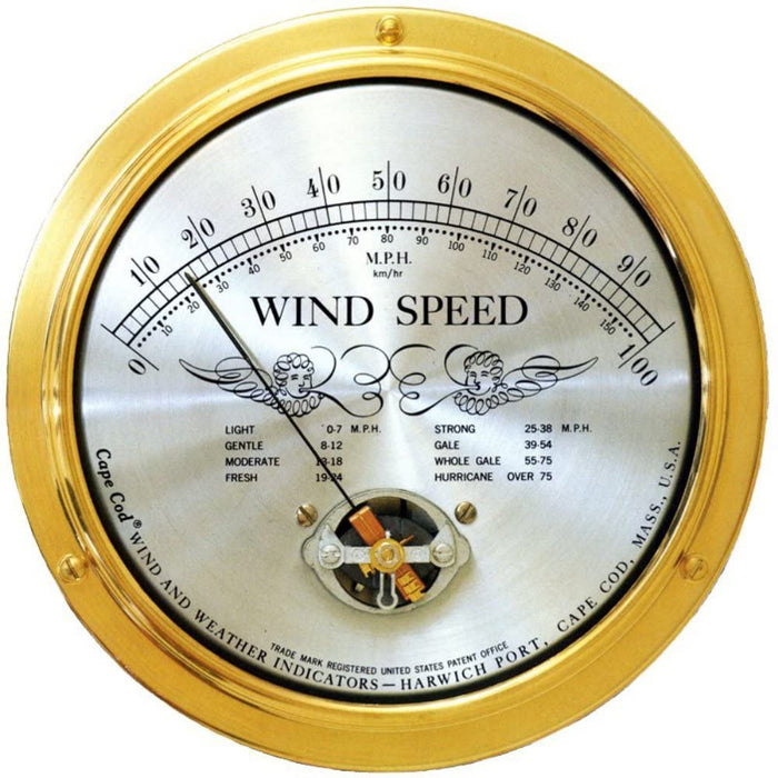 Weather Scientific Cape Cod Wind Speed Indicator CCWS in Brass case front silver face
