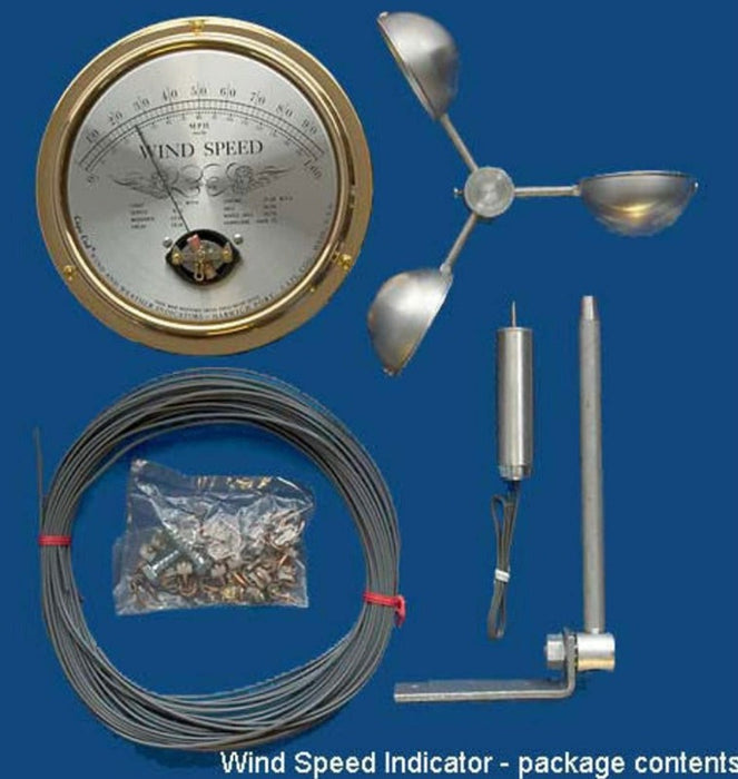 Weather Scientific Cape Cod Wind Speed Indicator CCWS package contents including wind collector, wire, and dial indicator