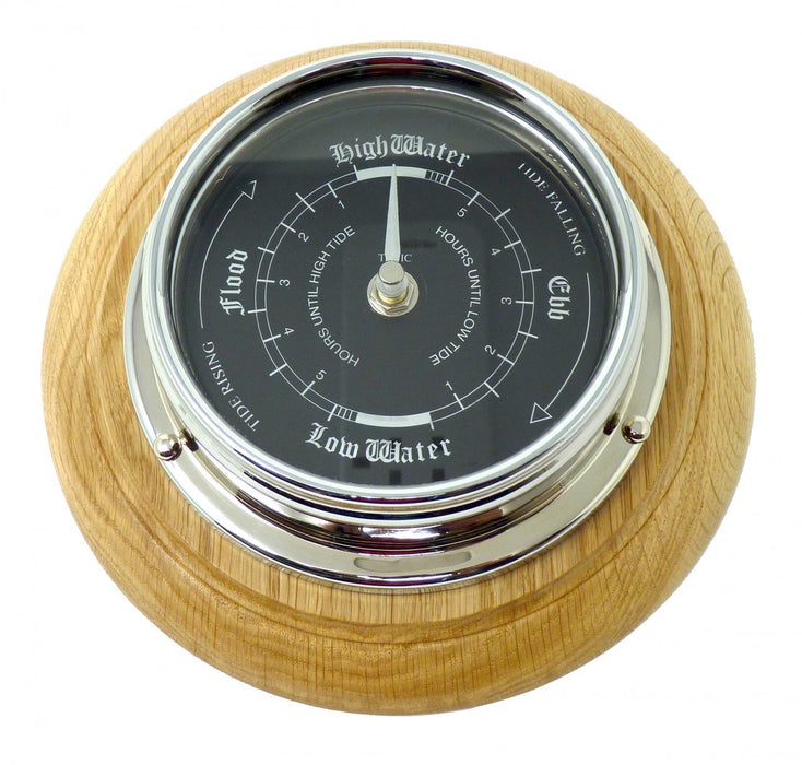 Weather Scientific Tabic Clocks Handmade Prestige Tide Clock in Chrome on an English Oak Wall Mount Tabic Clocks