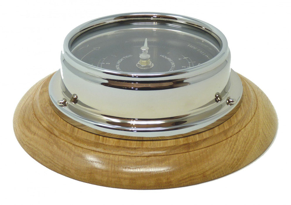 Weather Scientific Tabic Clocks Handmade Prestige Tide Clock in Chrome on an English Oak Wall Mount Tabic Clocks