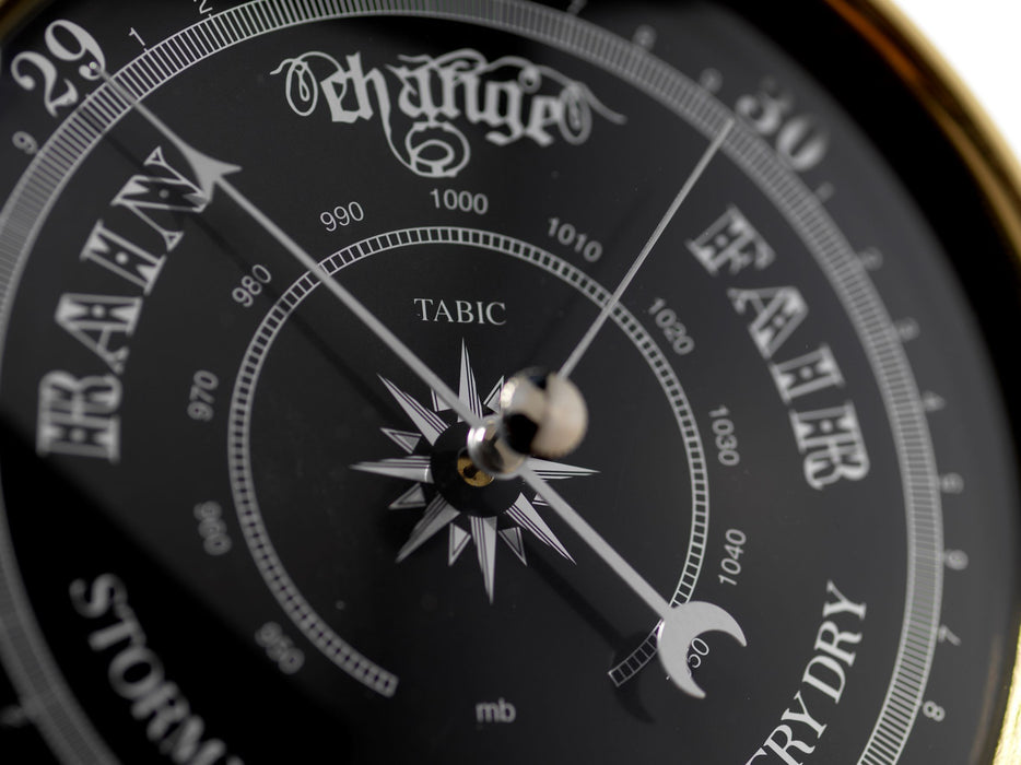 Weather Scientific Tabic Clocks Handmade Prestige Barometer With Jet Black Dial Mounted on an English Dark Oak Mantel/Display Mount Tabic Clocks