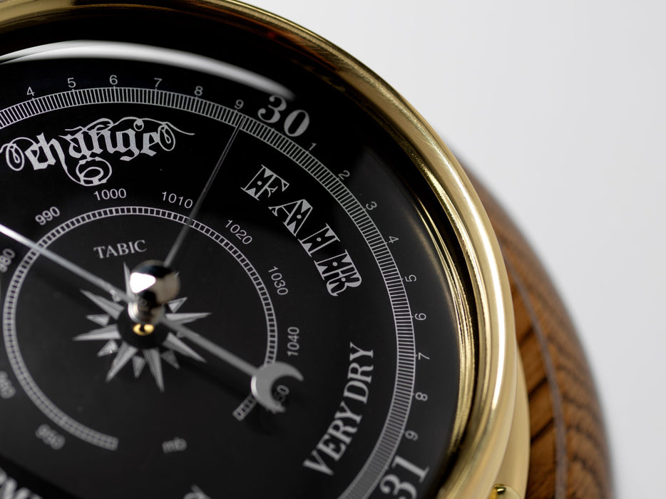 Weather Scientific Tabic Clocks Handmade Prestige Barometer With Jet Black Dial Mounted on an English Dark Oak Wall Mount Tabic Clocks