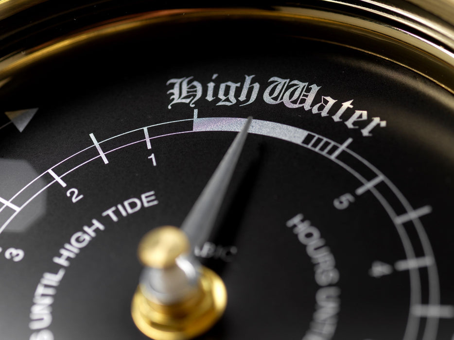 Weather Scientific Tabic Clocks Handmade Prestige Tide Clock in Solid Brass With a Jet Black Dial. Tabic Clocks