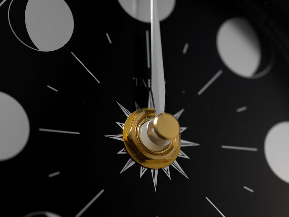 Weather Scientific Tabic Clocks Handmade Prestige Moon Phase Clock in Solid Brass With A Jet Black Dial created with a mirrored backdrop Tabic Clocks