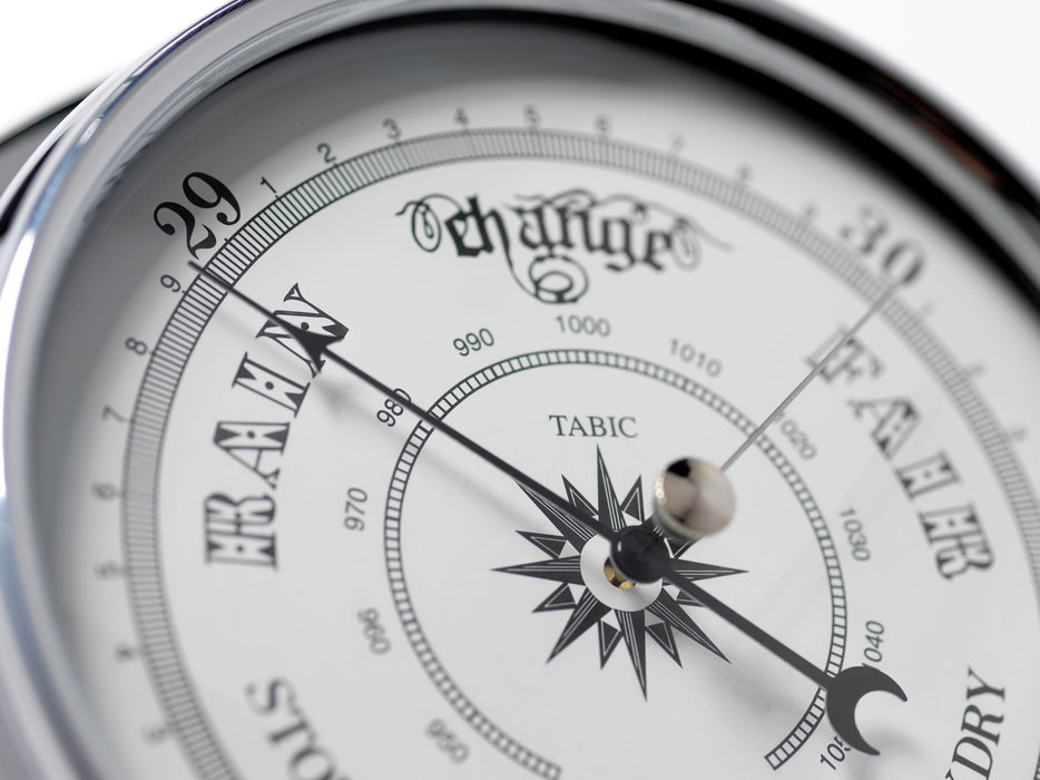 Weather Scientific Tabic Clocks Handmade Traditional Barometer in Chrome with White Dial. Tabic Clocks