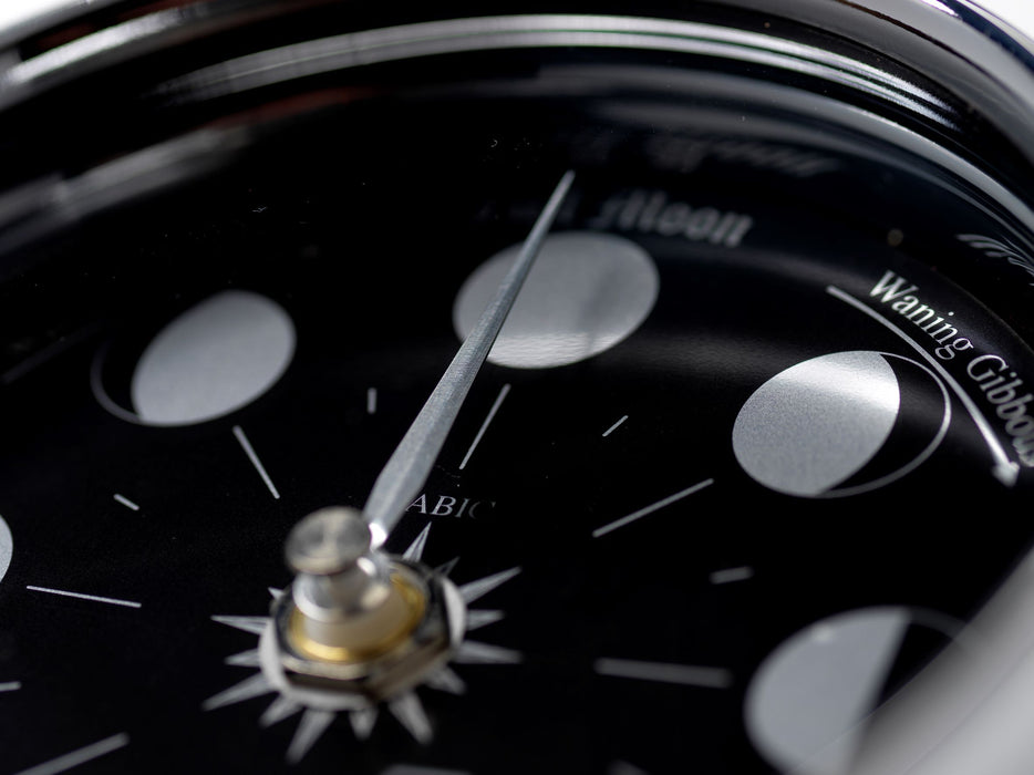 Weather Scientific Tabic Clocks Handmade Prestige Moon Phase Clock in Chrome on an English Oak Wall Mount Tabic Clocks