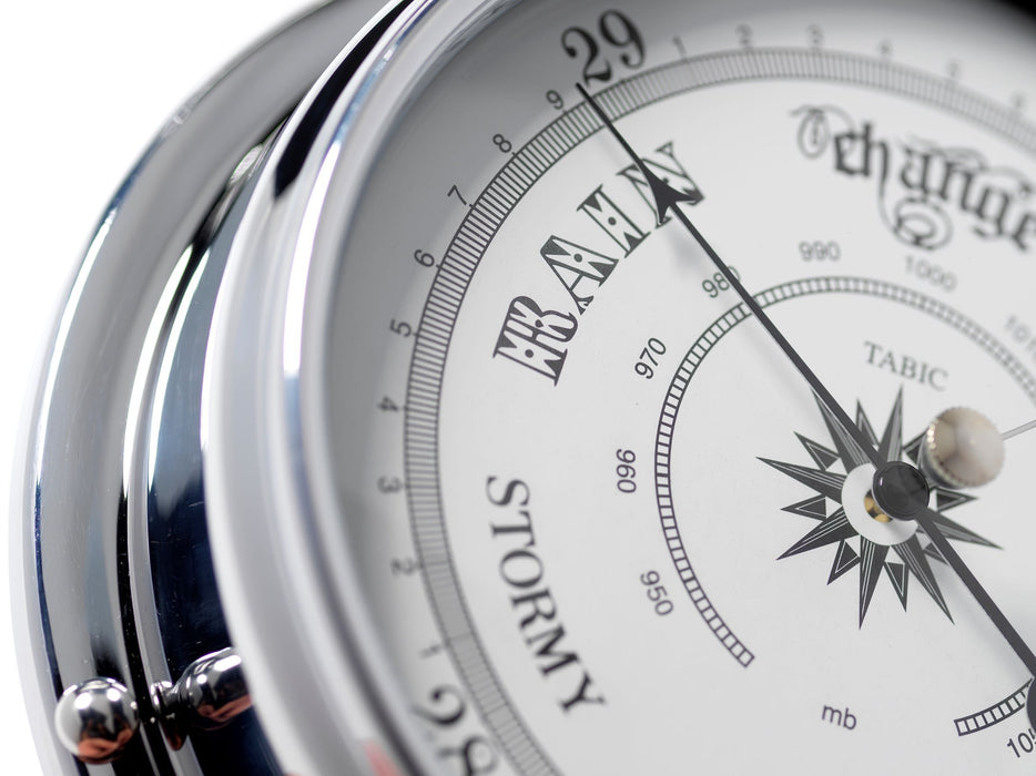 Weather Scientific Tabic Clocks Handmade Traditional Barometer in Chrome with White Dial. Tabic Clocks