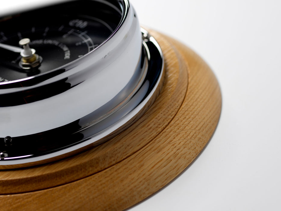 Weather Scientific Tabic Clocks Handmade Prestige Tide Clock in Chrome on an English Oak Wall Mount Tabic Clocks