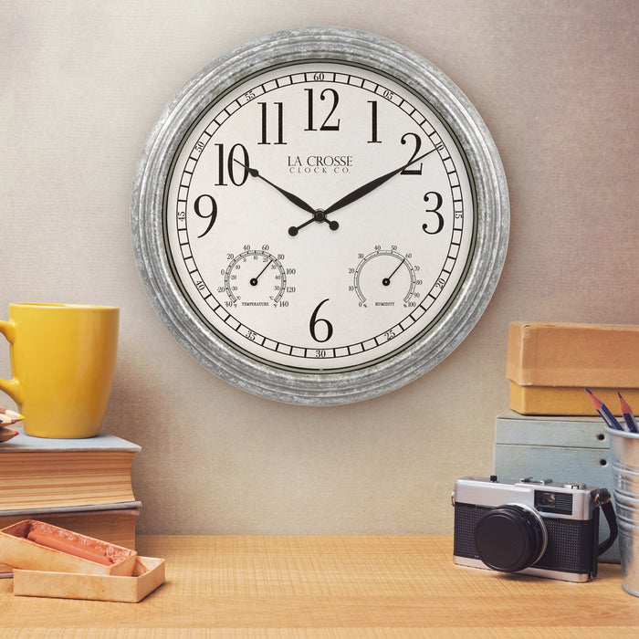 Weather Scientific LaCrosse Technology 433-3236 14 in Silas In/Outdoor Wall Clock w/ Temp and Humidity LaCrosse Technology