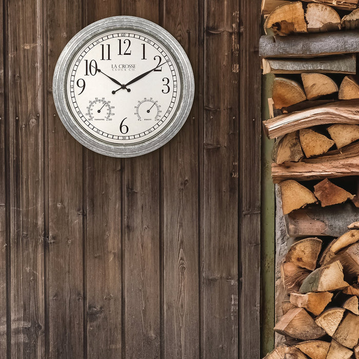 Weather Scientific LaCrosse Technology 433-3236 14 in Silas In/Outdoor Wall Clock w/ Temp and Humidity LaCrosse Technology