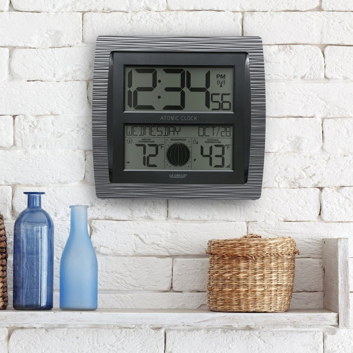 Weather Scientific La Crosse Technology BBB86118V3 Curved Atomic Wall Clock with Indoor/Outdoor Temperature and Moon Phase LaCrosse Technology