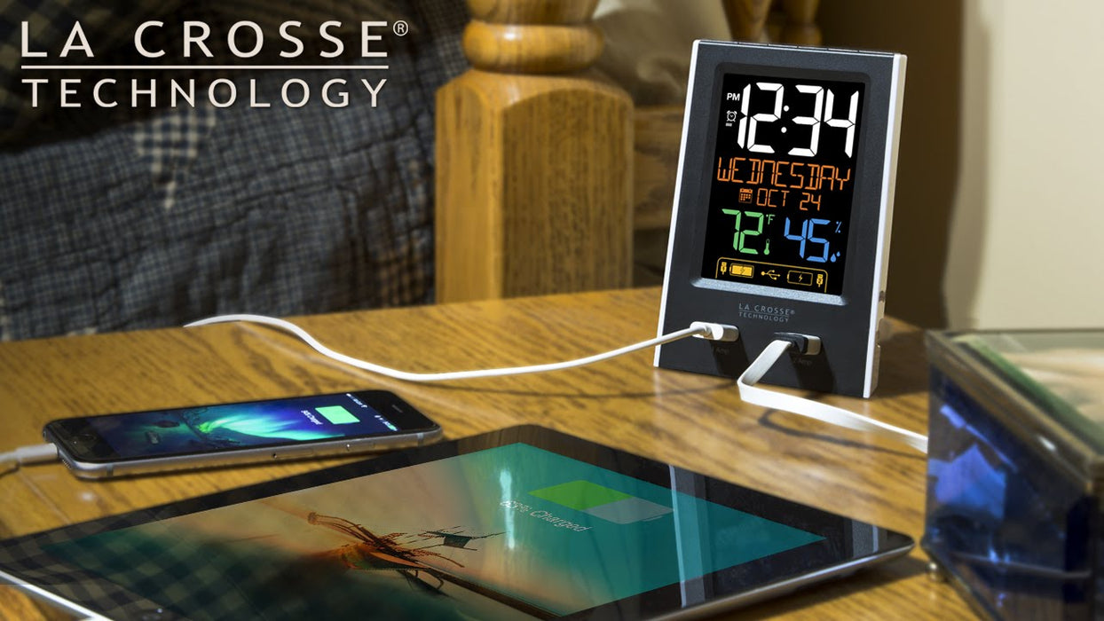 Weather Scientific La Crosse Technology C86224 Alarm Clock Charging Weather Station with Two USB Charging Ports LaCrosse Technology