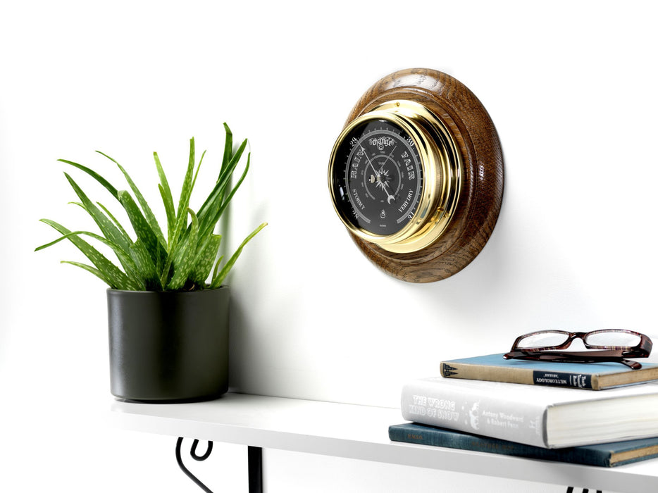 Weather Scientific Tabic Clocks Handmade Prestige Barometer With Jet Black Dial Mounted on an English Dark Oak Wall Mount Tabic Clocks
