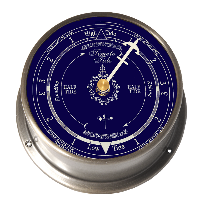 Weather Scientific The Downeaster Tide Clock 3080B, Navy Blue Face Nickel case