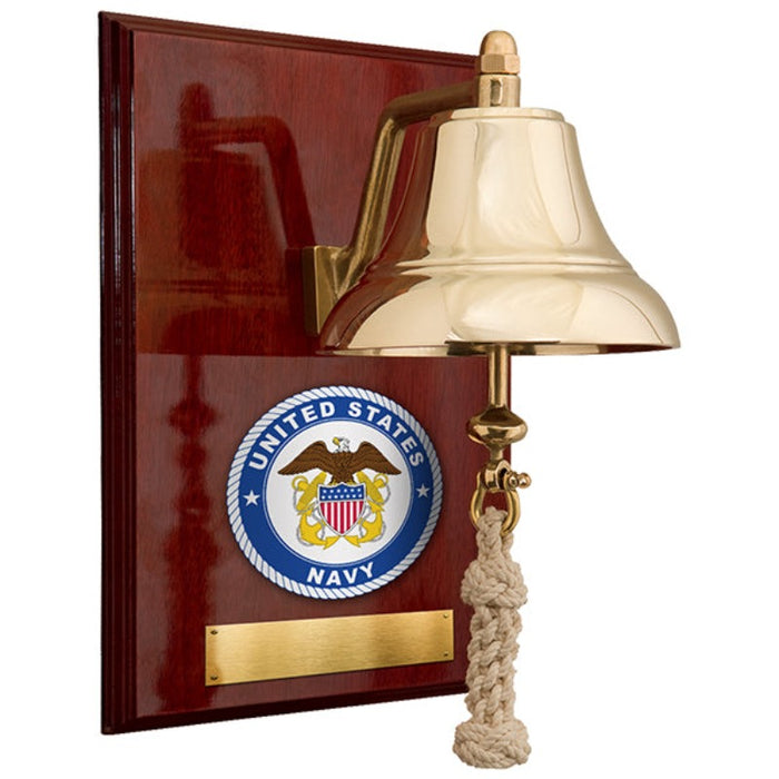 Weather Scientific Weems & Plath U.S. Navy 6" Brass Bell on 9x12" High Gloss Mahogany Plaque - #8 Emblem Weems & Plath