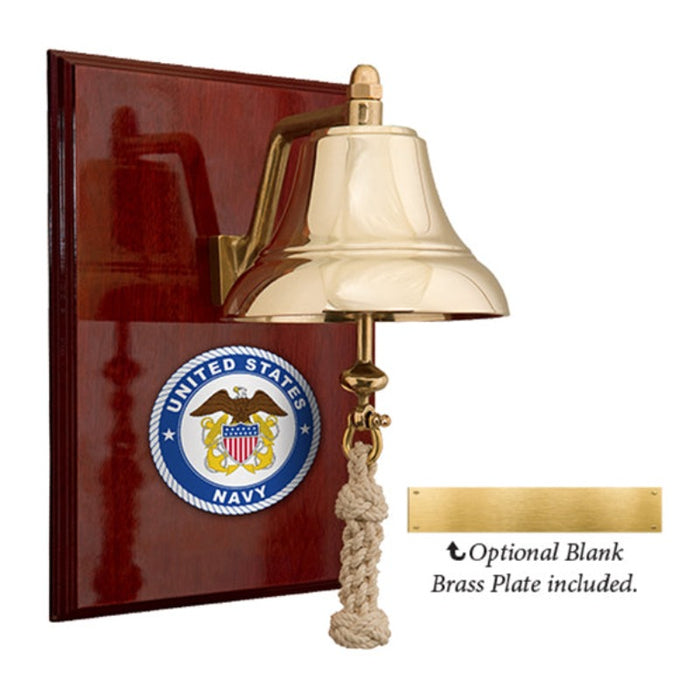 Weather Scientific Weems & Plath U.S. Navy 6" Brass Bell on 9x12" High Gloss Mahogany Plaque - #8 Emblem Weems & Plath