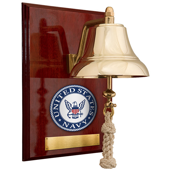 Weather Scientific Weems & Plath U.S. Navy 6" Brass Bell on 9x12" High Gloss Mahogany Plaque - #9 Emblem Weems & Plath