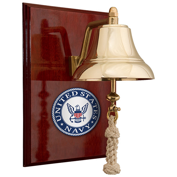 Weather Scientific Weems & Plath U.S. Navy 6" Brass Bell on 9x12" High Gloss Mahogany Plaque - #9 Emblem Weems & Plath