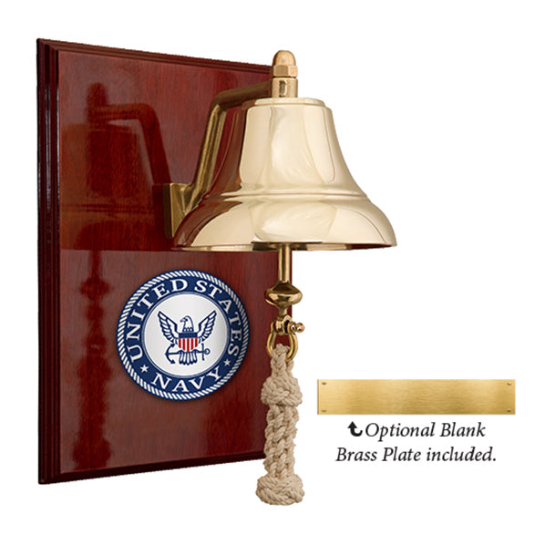 Weather Scientific Weems & Plath U.S. Navy 6" Brass Bell on 9x12" High Gloss Mahogany Plaque - #9 Emblem Weems & Plath