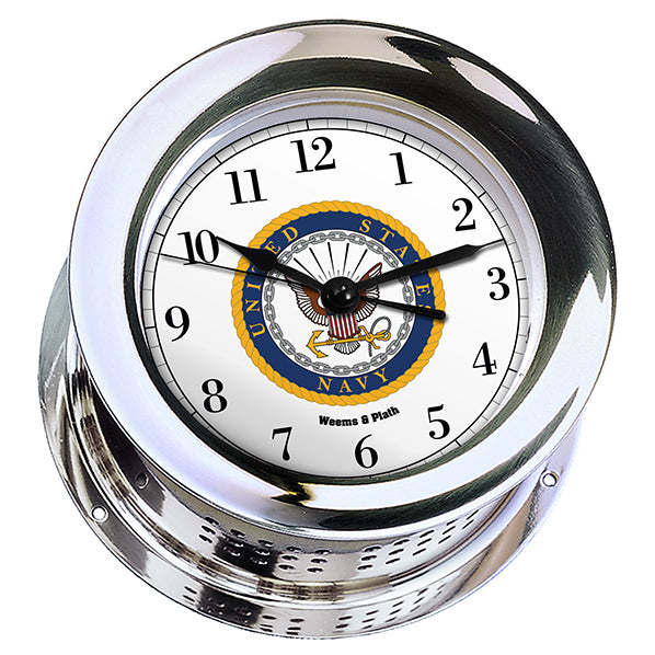 Weather Scientific Weems & Plath U.S. Navy Chrome Plated Atlantis Quartz Clock - #7 Emblem Weems & Plath