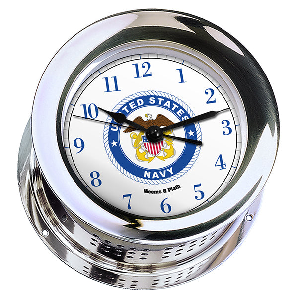 Weather Scientific Weems & Plath U.S. Navy Chrome Plated Atlantis Quartz Clock - #8 Emblem Weems & Plath