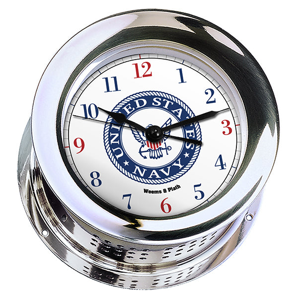 Weather Scientific Weems & Plath U.S. Navy Chrome Plated Atlantis Quartz Clock - #9 Emblem Weems & Plath
