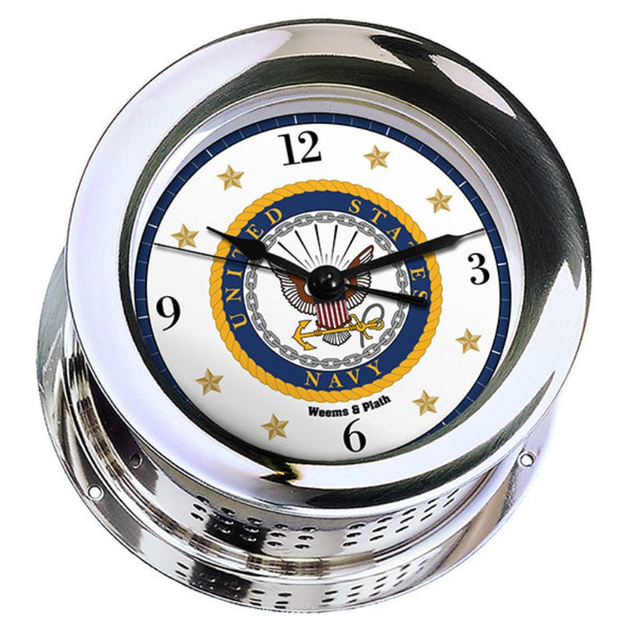 Weather Scientific Weems & Plath U.S. Navy Chrome Plated Atlantis Quartz Ship's Bell Clock - #7 Emblem Weems & Plath