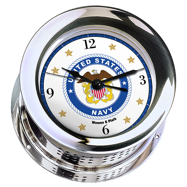 Weather Scientific Weems & Plath U.S. Navy Chrome Plated Atlantis Quartz Ship's Bell Clock - #8 Emblem Weems & Plath