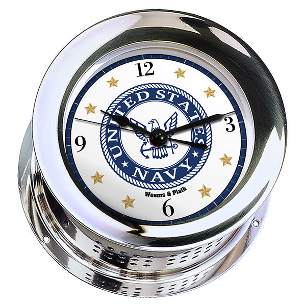 Weather Scientific Weems & Plath U.S. Navy Chrome Plated Atlantis Quartz Ship's Bell Clock - #9 Emblem Weems & Plath