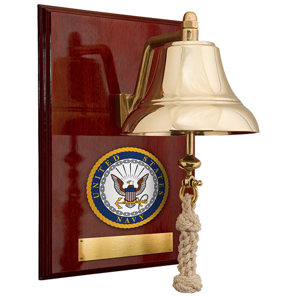 Weather Scientific Weems & Plath U.S. Navy 6" Brass Bell on 9x12" High Gloss Mahogany Plaque - #7 Emblem Weems & Plath