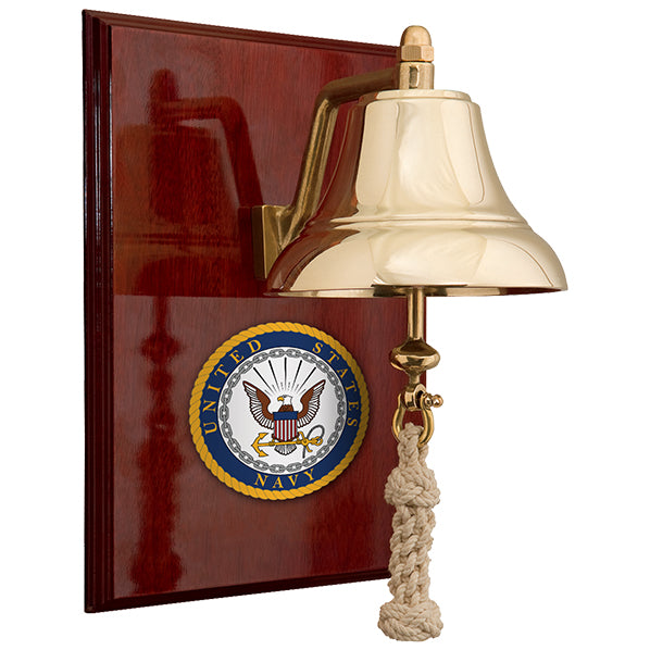 Weather Scientific Weems & Plath U.S. Navy 6" Brass Bell on 9x12" High Gloss Mahogany Plaque - #7 Emblem Weems & Plath
