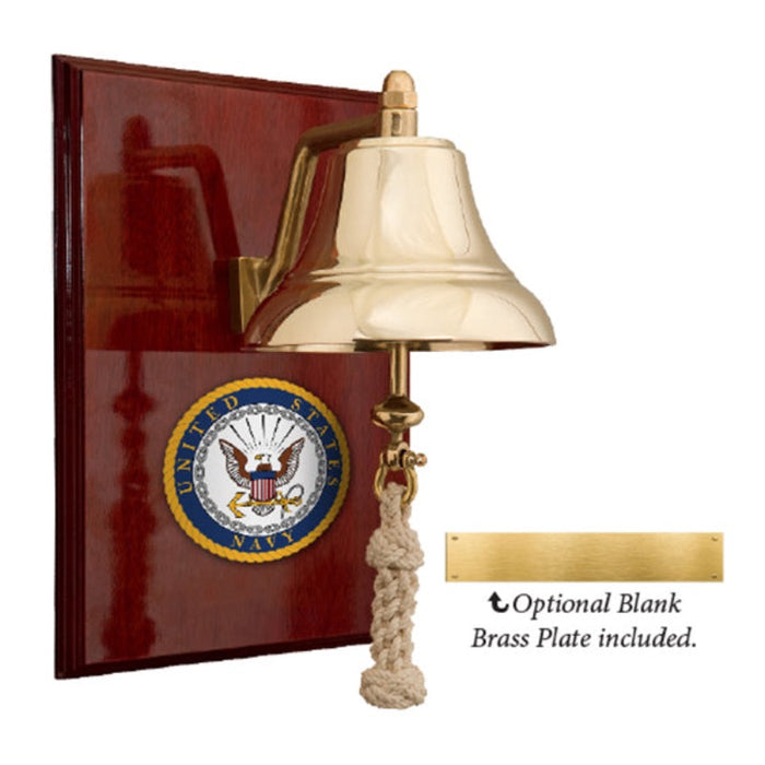 Weather Scientific Weems & Plath U.S. Navy 6" Brass Bell on 9x12" High Gloss Mahogany Plaque - #7 Emblem Weems & Plath