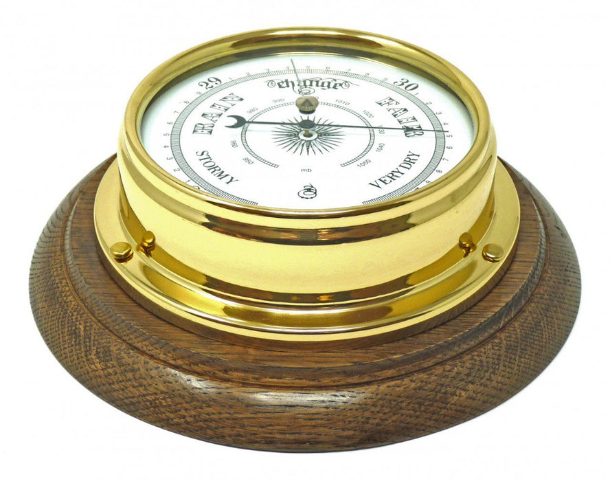 Weather Scientific Tabic Clocks Handmade Solid Brass Traditional Barometer Mounted on an English Oak Wall Mount Tabic Clocks