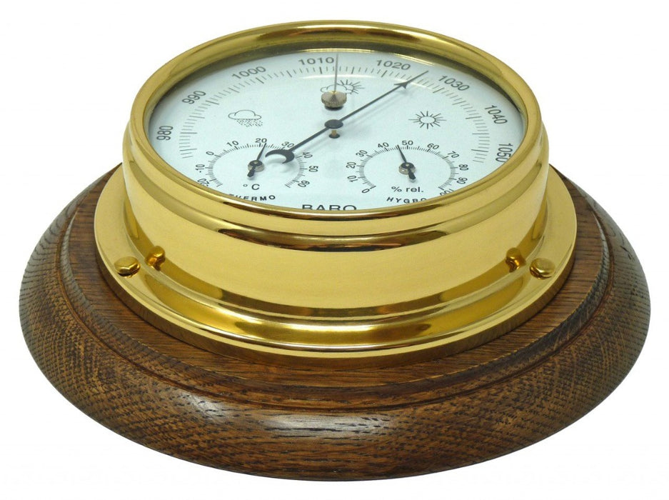 Weather Scientific Tabic Clocks Handmade Solid Brass Barometer/Thermometer/Hygrometer on an English Oak Wall Mount Tabic Clocks