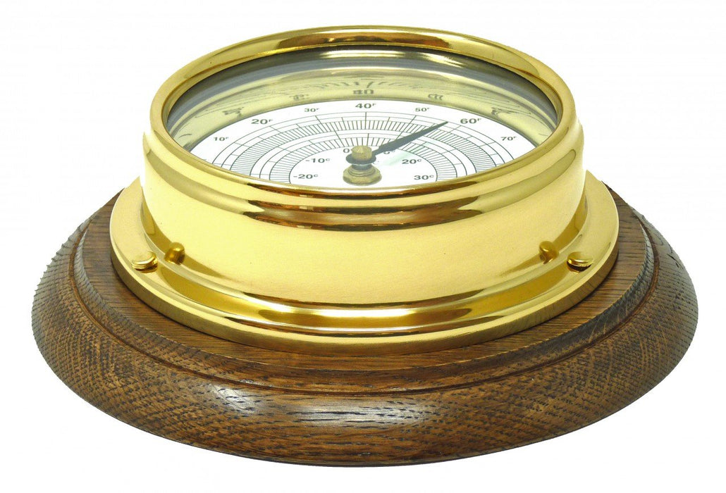 Weather Scientific Tabic Clocks Handmade Solid Brass Thermometer on an English Oak Wall Mount Tabic Clocks