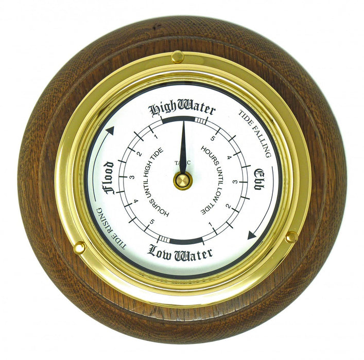 Weather Scientific Tabic Clocks Handmade Solid Brass Tide Clock Mounted on an English Oak Mount Tabic Clocks