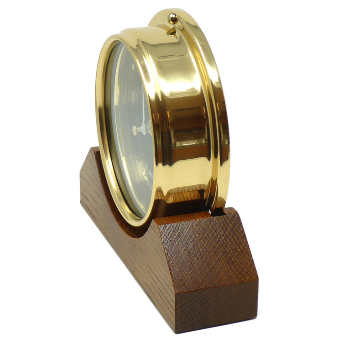 Weather Scientific Tabic Clocks Handmade Prestige Tide Clock in Solid Brass With a Jet Black Dial, mounted on a solid English Oak Mantel/Display Mount Tabic Clocks