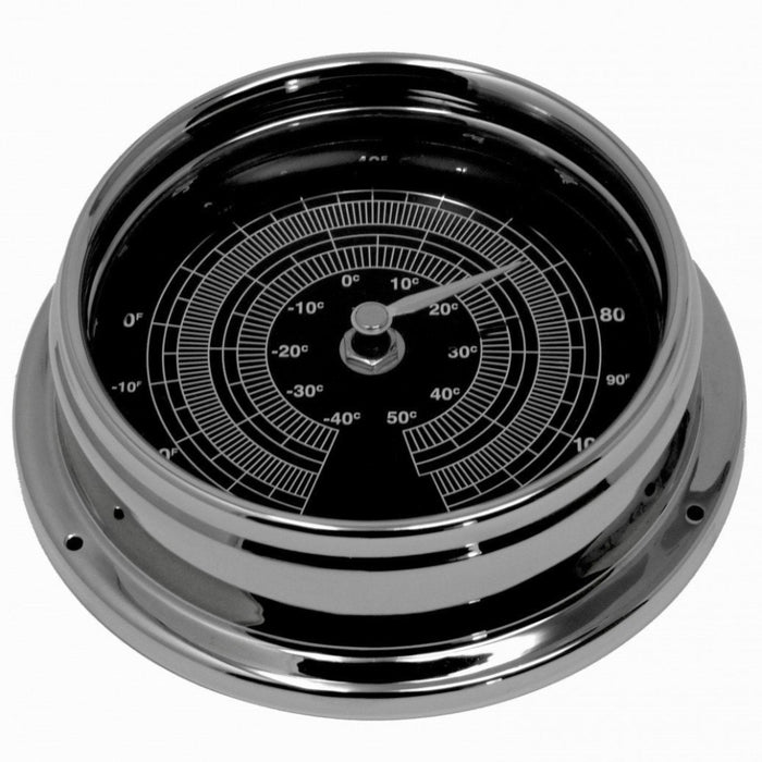 Weather Scientific Tabic Clocks Handmade Prestige Thermometer in Chrome with a Jet Black Dial with a Mirrored Finish Tabic Clocks