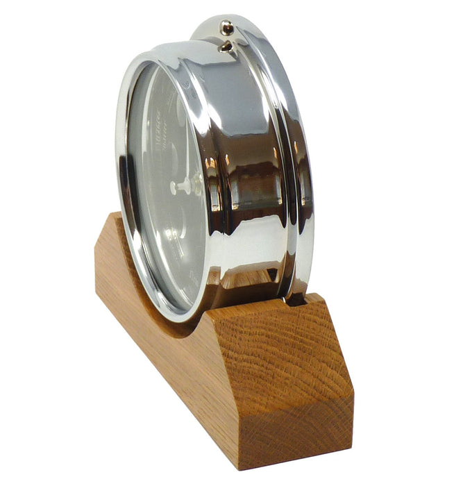 Weather Scientific Tabic Clocks Handmade Prestige Moon Phase Clock in Chrome on an English Oak Mantel/Display Mount Tabic Clocks
