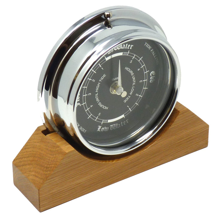 Weather Scientific Tabic Clocks Handmade Prestige Tide Clock in Chrome on an English Oak Mantel/Display Mount Tabic Clocks